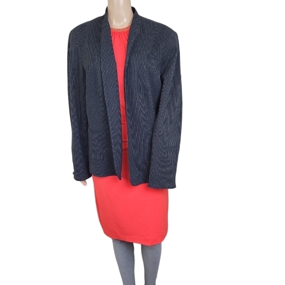 Coldwater Creek Blazer Womens Black White Striped Jacket Open Front